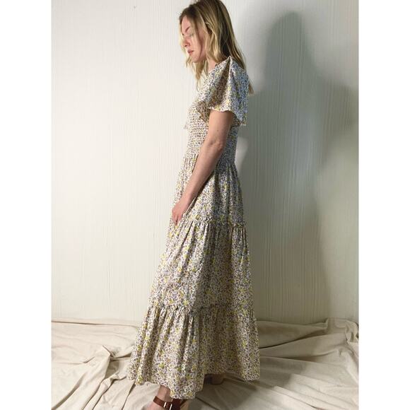 BAYBALA Jolene Smocked Bust Flutter Sleeve Floral Prairie Maxi Dress LARGE - Picture 6 of 14